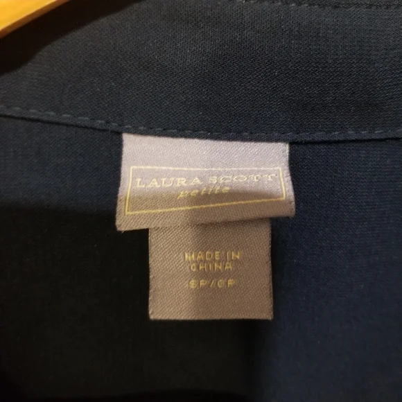 Laura Scott Navy Blue 3/4 Chiffon Sleeve Buttoned Blouse Career Office Casual PS - Picture 4 of 8